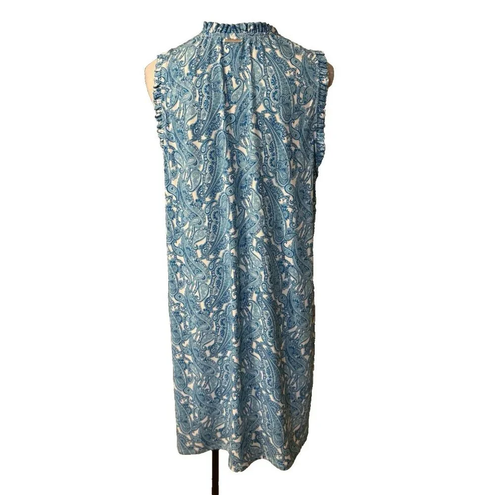 Michael Kors Shift Dress 1X Blue White Paisley Sleeveless Stretch Career Church
